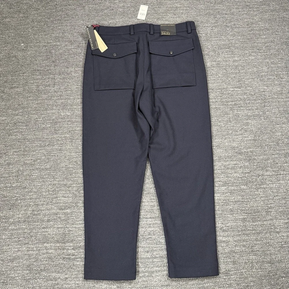 Banana Republic Trooper Fit Pants Men 34X32 Blue Wool Relaxed Crop Taper Relaxed